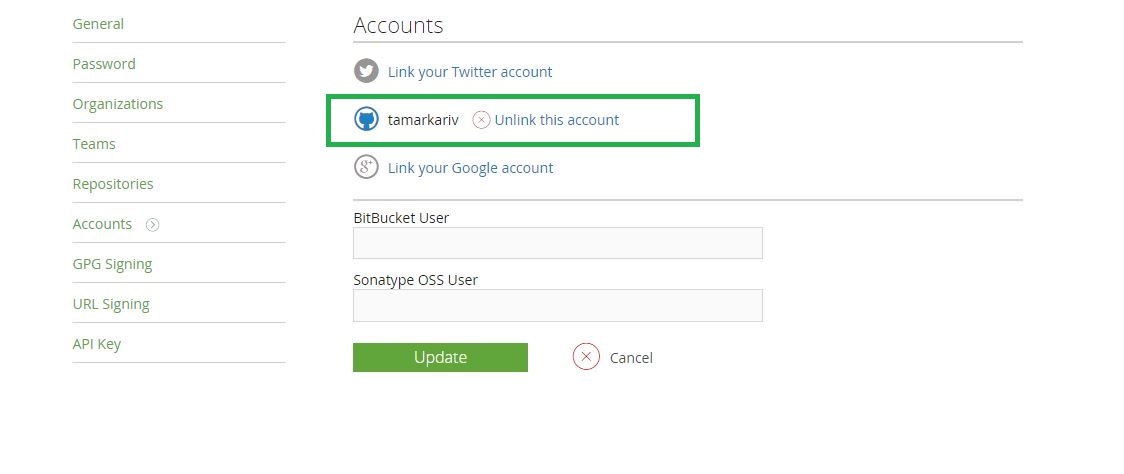 在Bintray中授权Github