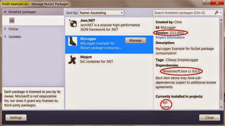 NuGet Package Manager界面
