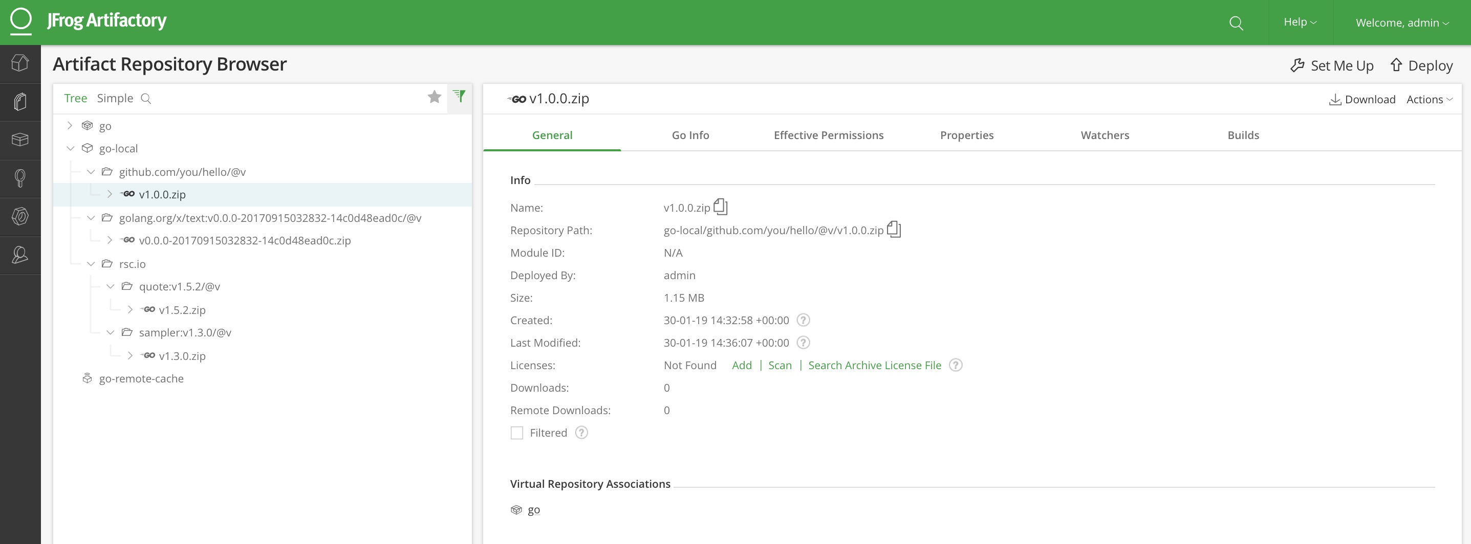 选择Artifactory中的Dependencies