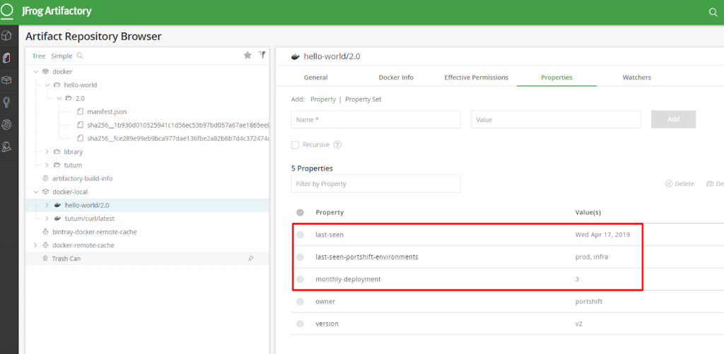 Artifactory中的Portshift信息