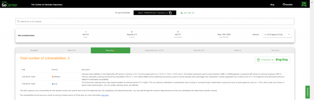 GoCenter goproxy Security页签f模块页面截图