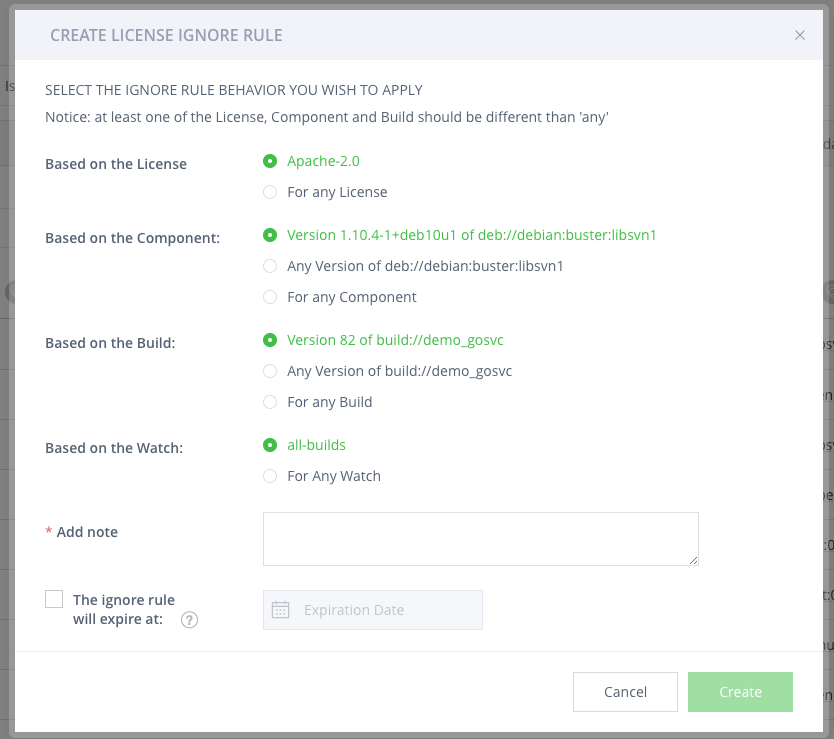 在JFrog Xray中设置忽略规则