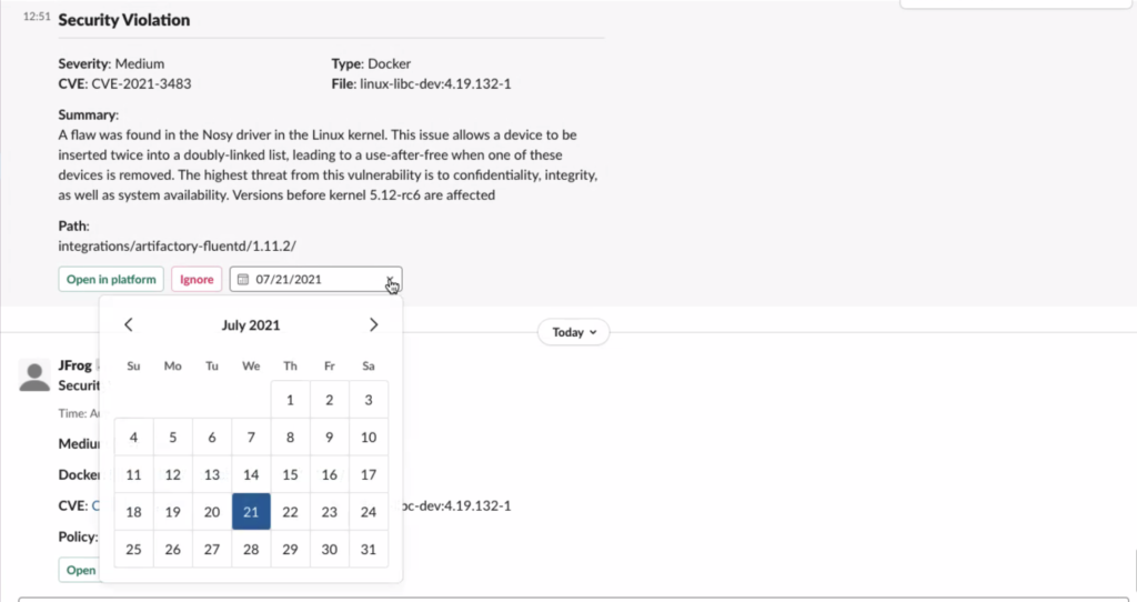 JFrog应用程序Slack安全违规警报