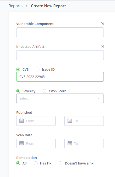 Spring4Shell report - CVE-2022-22965 as the criteria