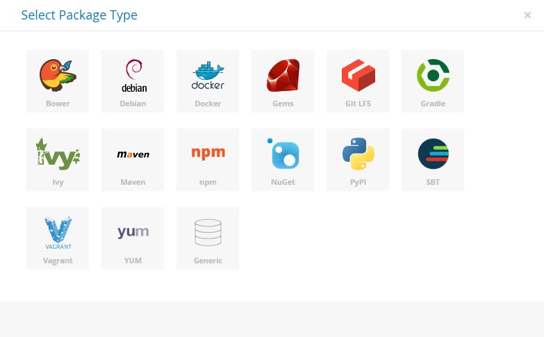 Selecting the repository package type 选择存储库包类型