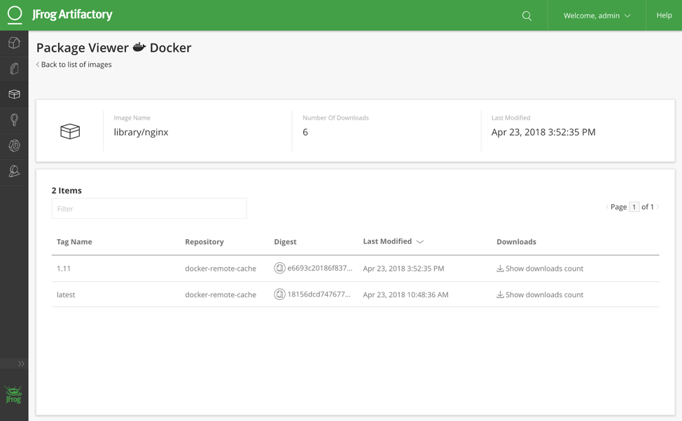在Artifactory中查看Docker注册表