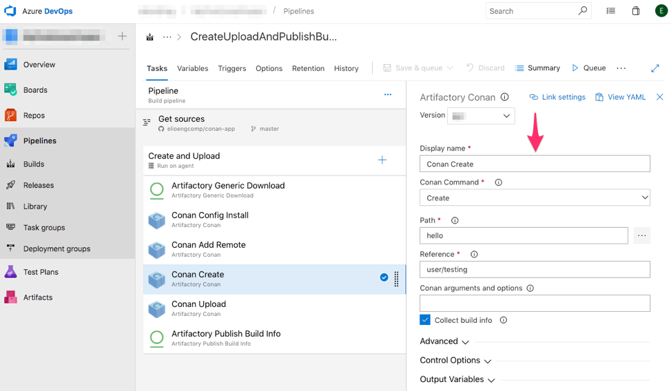 为任务配置conan命令