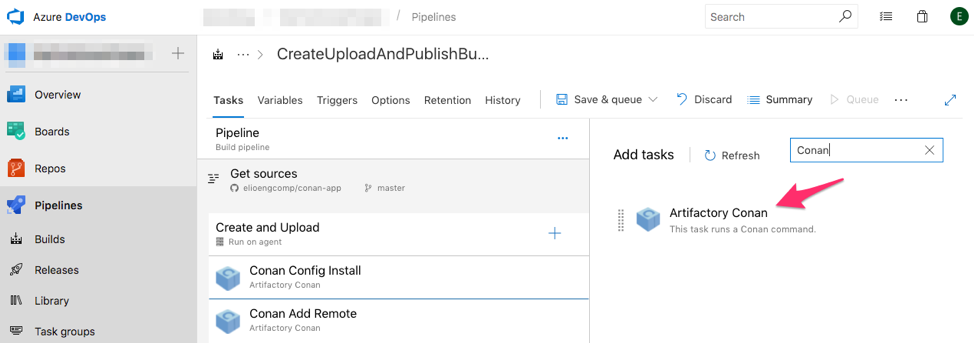 为任务配置conan命令