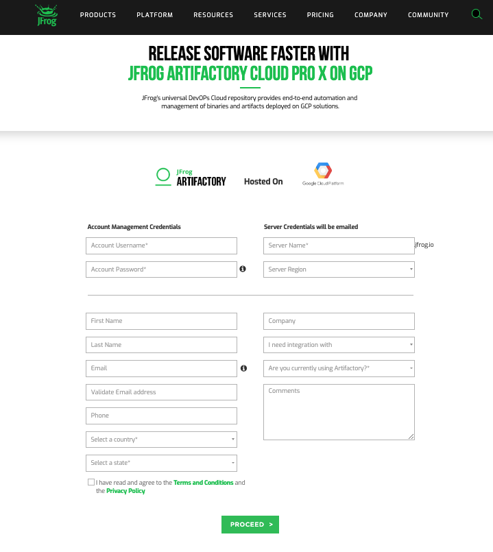 JFrog Cloud Pro X:注册