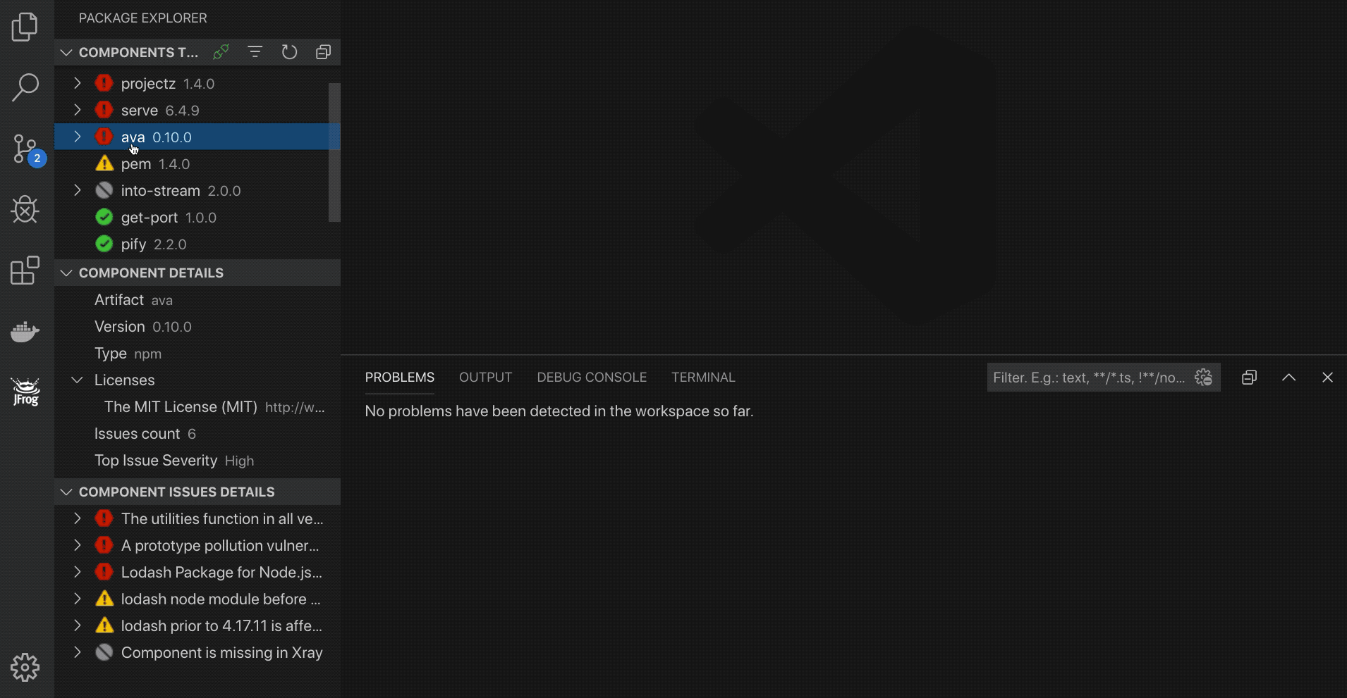 IDE集成显示在pkg json中