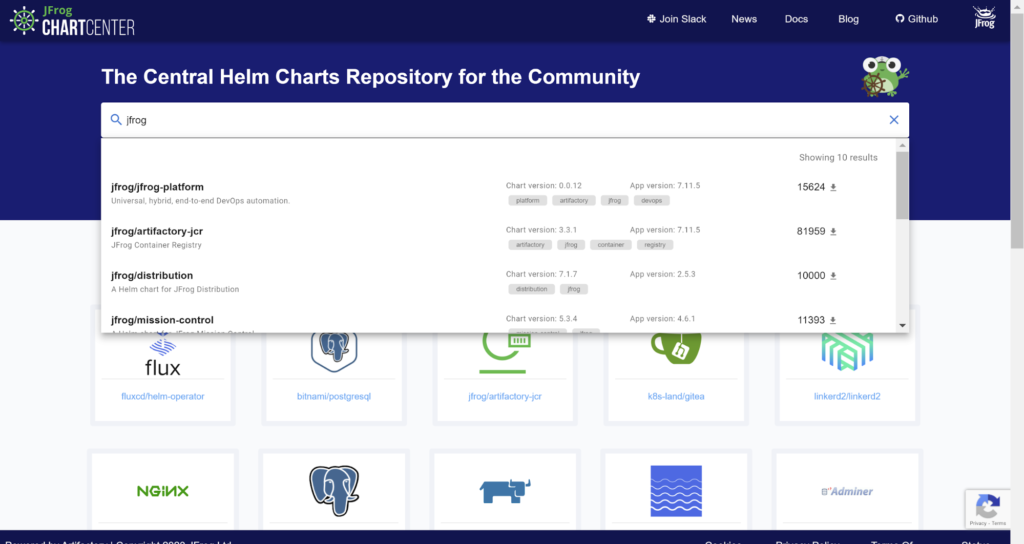 JFrog平台掌舵图在图表中心