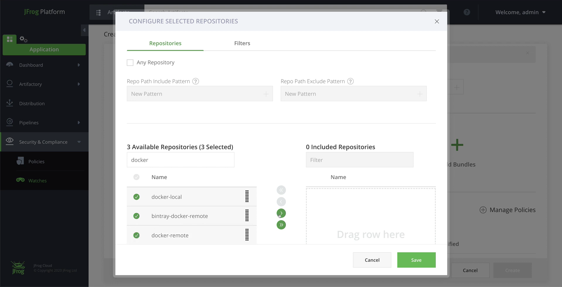 选择要包含在监视中的存储库