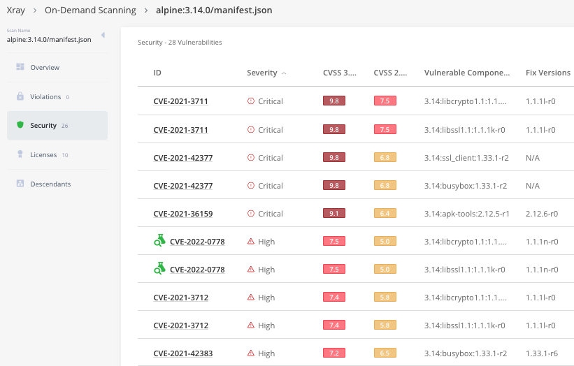 在安全部分扫描结果