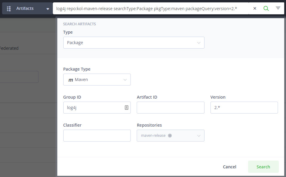 使用Artifactory查找log4j包