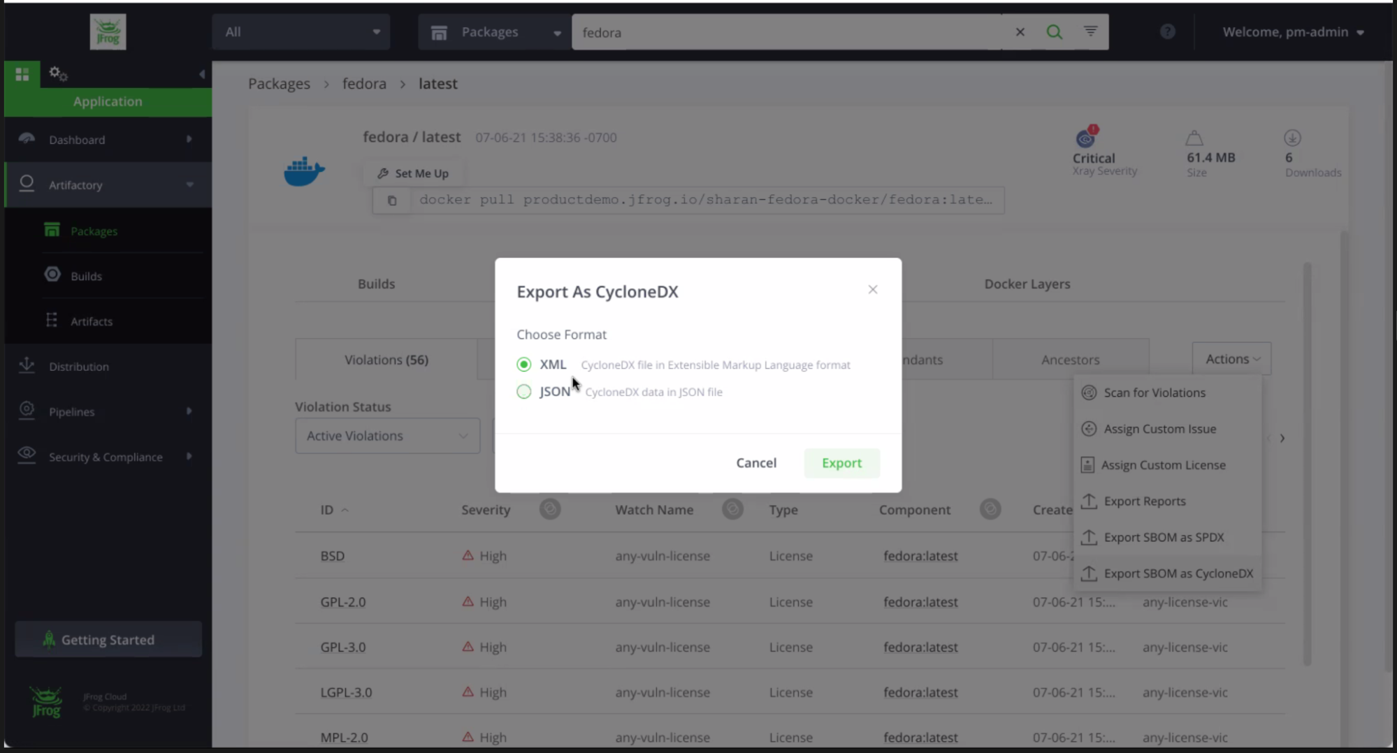 Xray中CycloneDX SBOM支持