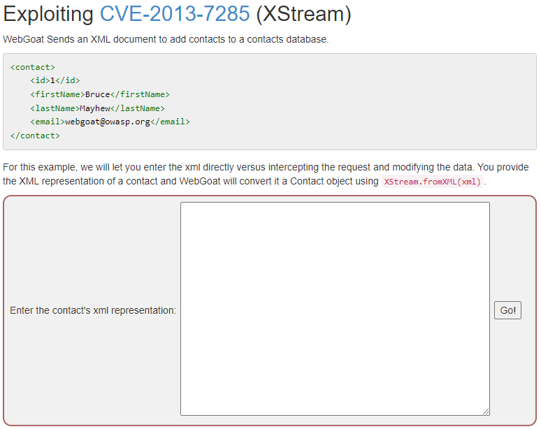 Xstream开发作为WebGoat培训的一部分