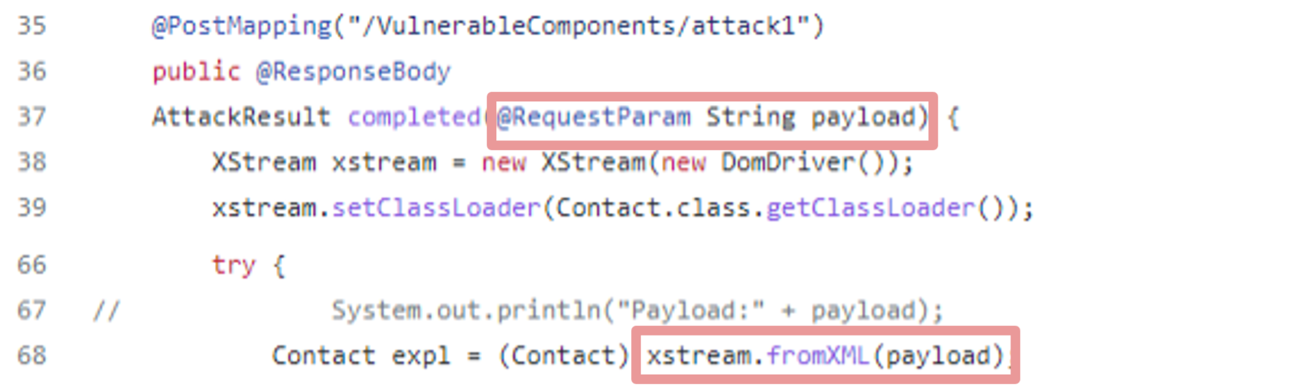 WebGoat中' fromXML() '的脆弱使用，Github