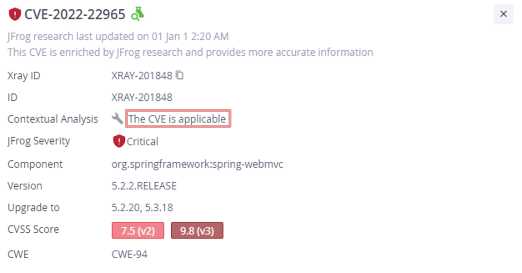 JFrog x射线信息CVE-2022-22965